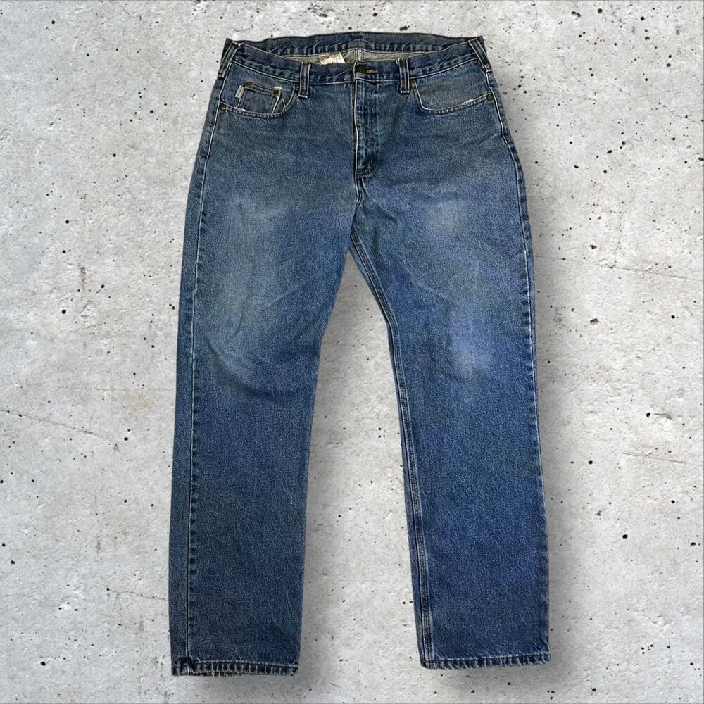 Carhartt Denim Jeans Men's Size 38x32 B480-DVB Blue Workwear Pants - Picture 6 of 12